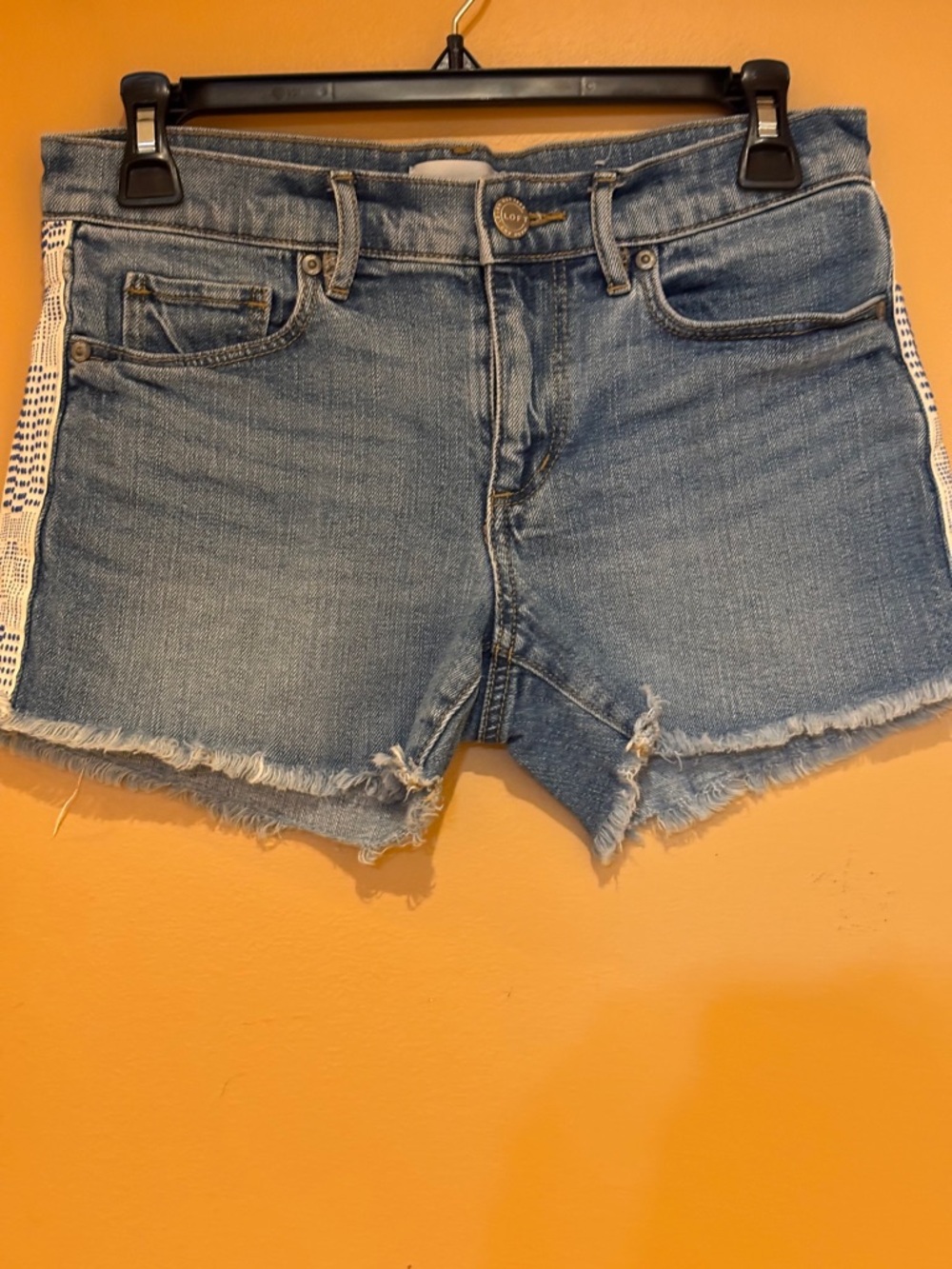 LOFT Light Blue Denim Shorts with Crochet Side Trim